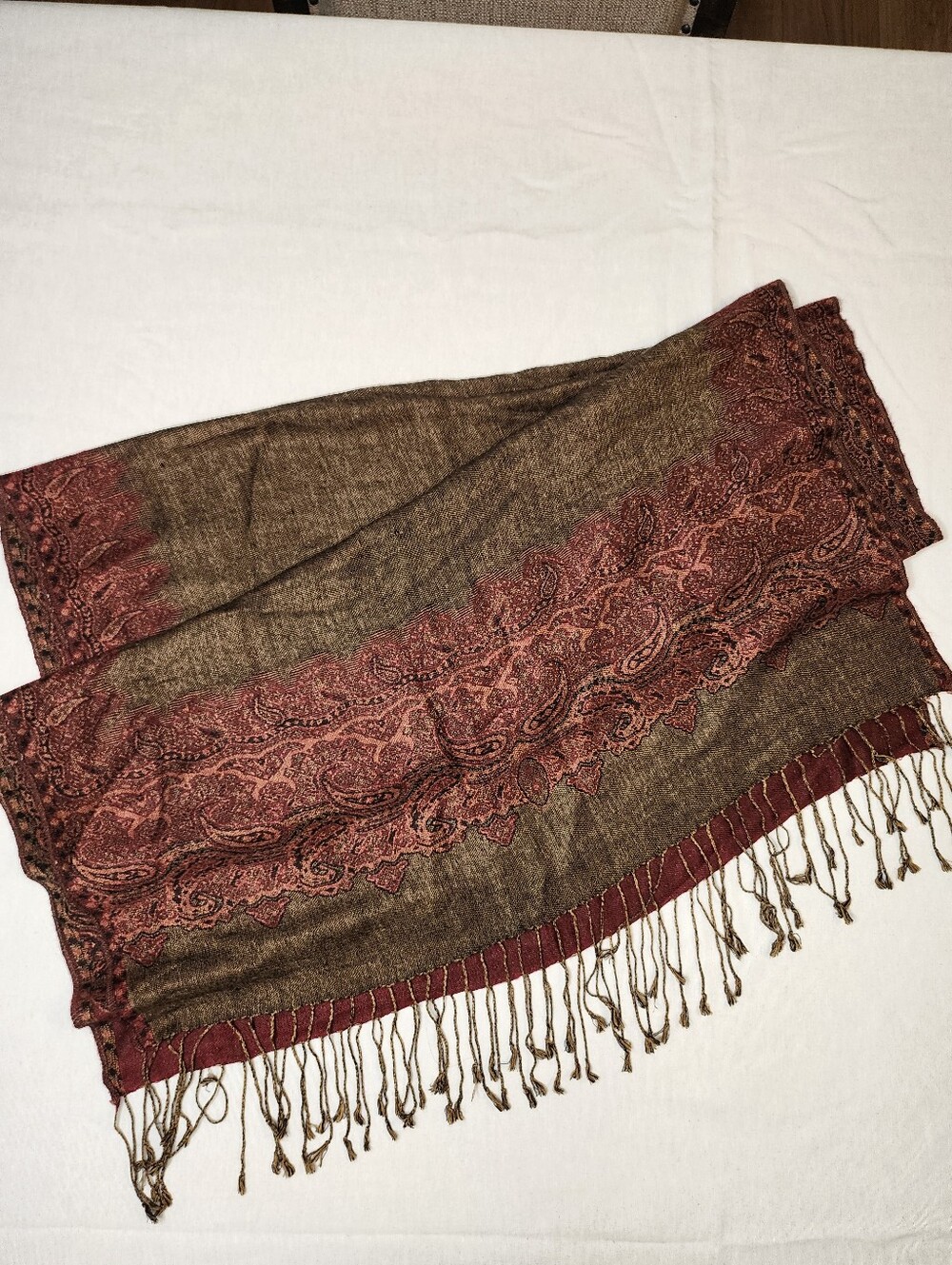 Pashmina Red and Black Woven Pashmina Shawl with Gold Accents 70x27 Inches